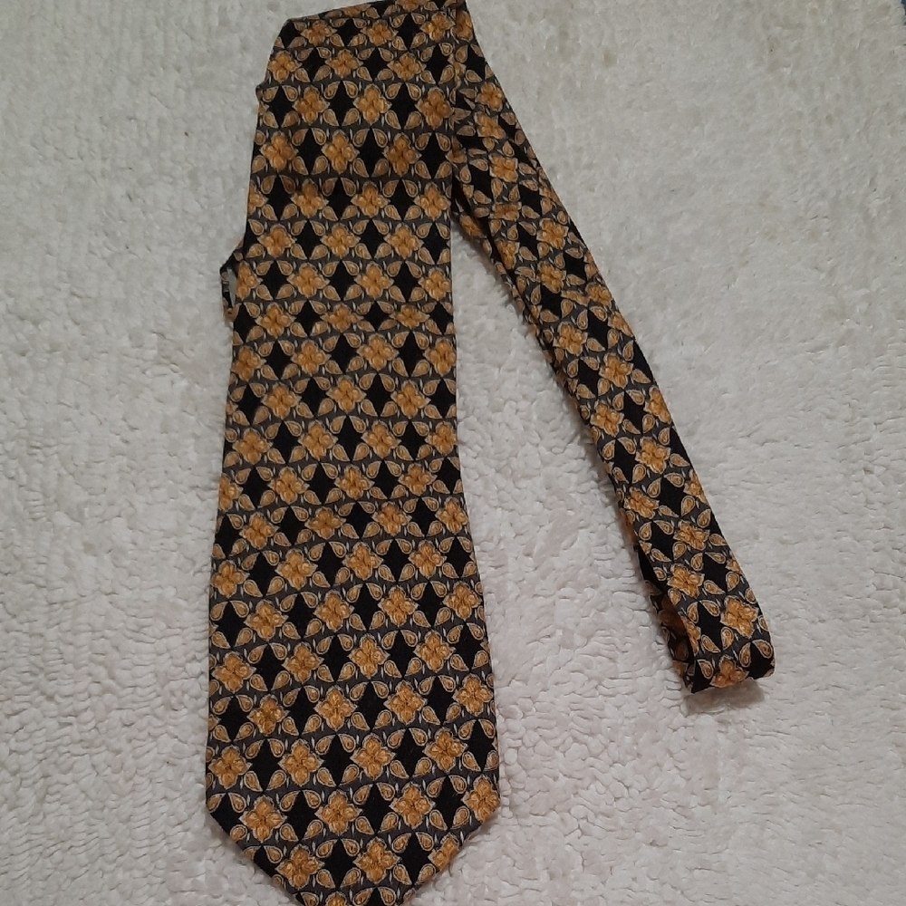 Valentino Black and Gold Floral Silk Tie